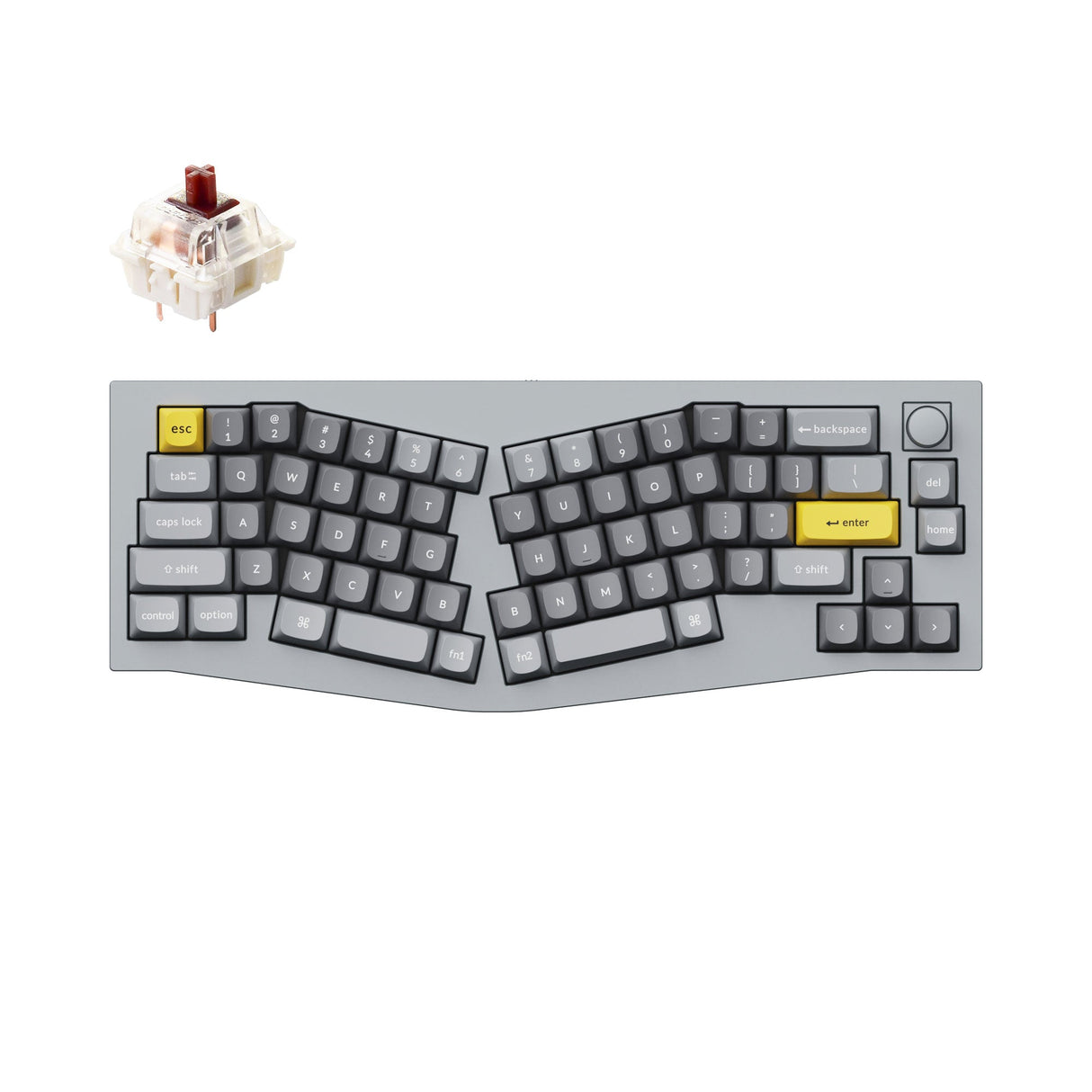 Keychron Q8 QMK/VIA custom mechanical keyboard Alice layout knob version full aluminum grey frame for Mac Windows Linux fully assembled B Gateron G Pro switch brown